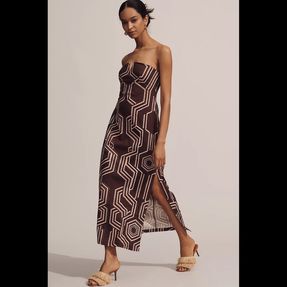 Anthropologie The Soleil Strapless Linen Plunge-Neck Midi Dress - Picture 3 of 16